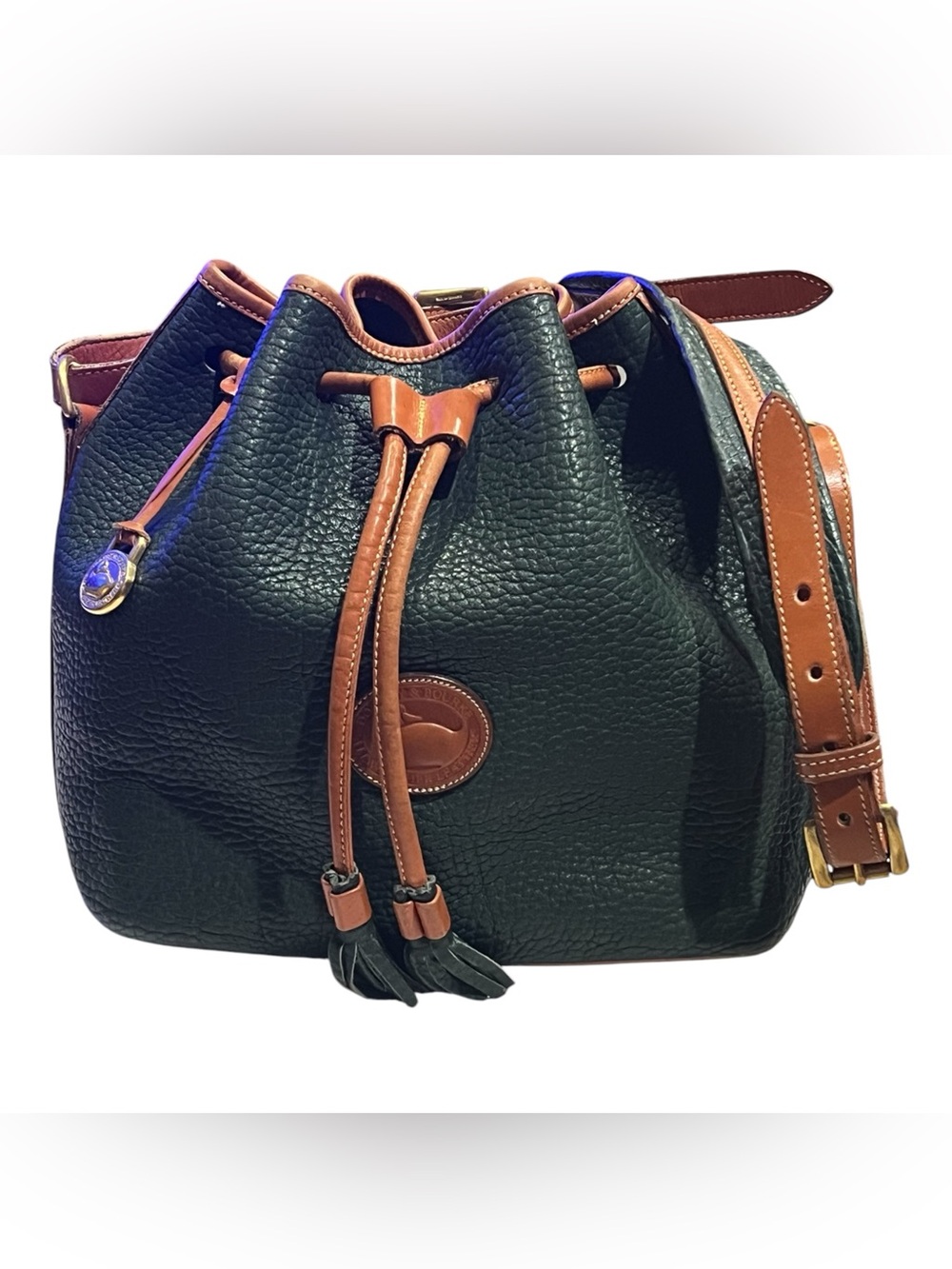 Vintage Dooney & Bourke All-Weather Leather (AWL) Drawstring Bucket Bag green